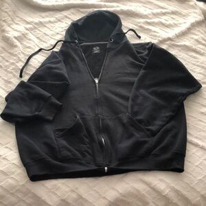 FRUIT OF THE LOOM 2XLBlack Zip Up Hoodie with Silver Zipper
